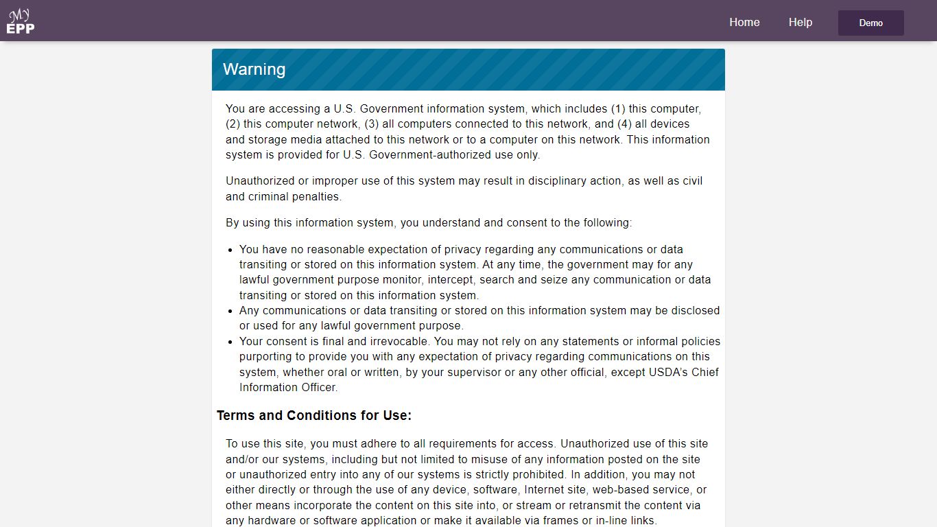 Employee Personal Page Warning - USDA